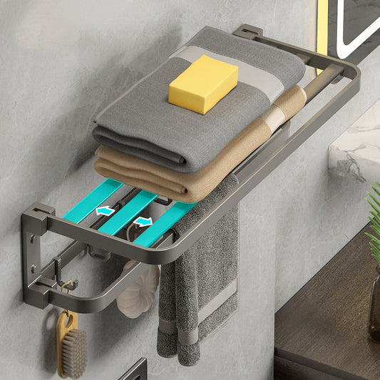 Modern Gray Bathroom Accessory Set Aluminum Stainless Bath Shelf/Robe Hooks/Towel Bar Clearhalo 'Bathroom Hardware Sets' 'Bathroom Hardware' 'Bathroom Remodel & Bathroom Fixtures' 'bathroom_hardware_sets' 'Home Improvement' 'home_improvement' 'home_improvement_bathroom_hardware_sets' 1200x1200_cf9f7107-52ea-4a98-af2d-0d70f14e545a