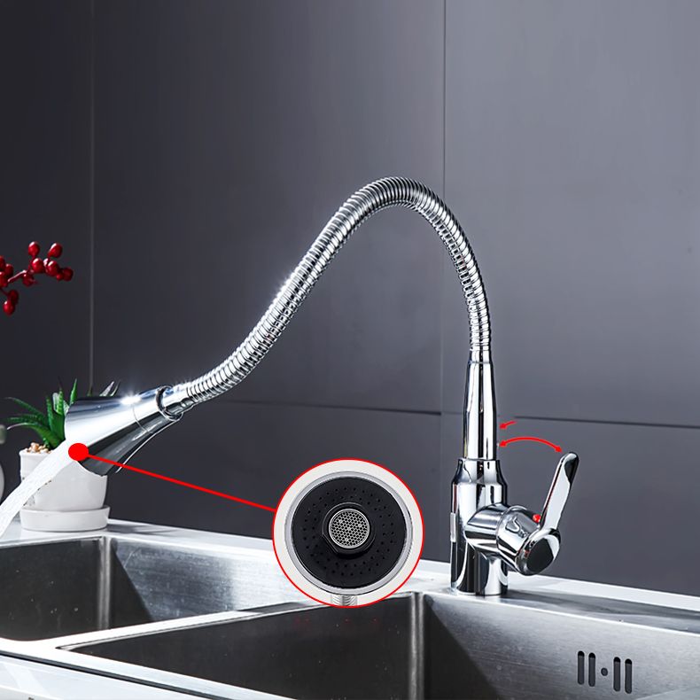 Contemporary Standard Kitchen Faucet Metal Kitchen Faucet with One Handle Clearhalo 'Home Improvement' 'home_improvement' 'home_improvement_kitchen_faucets' 'Kitchen Faucets' 'Kitchen Remodel & Kitchen Fixtures' 'Kitchen Sinks & Faucet Components' 'kitchen_faucets' 1200x1200_cfbf965b-05e1-4be9-8e0f-27fcb088b945