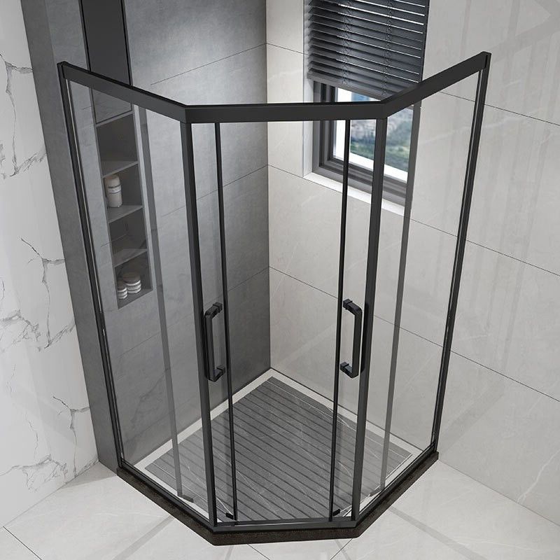 Framed Black Shower Enclosure Double Sliding Neo-Angle Shower Enclosure Clearhalo 'Bathroom Remodel & Bathroom Fixtures' 'Home Improvement' 'home_improvement' 'home_improvement_shower_stalls_enclosures' 'Shower Stalls & Enclosures' 'shower_stalls_enclosures' 'Showers & Bathtubs' 1200x1200_cfc51b51-170c-44f4-8a96-bec9a219c589
