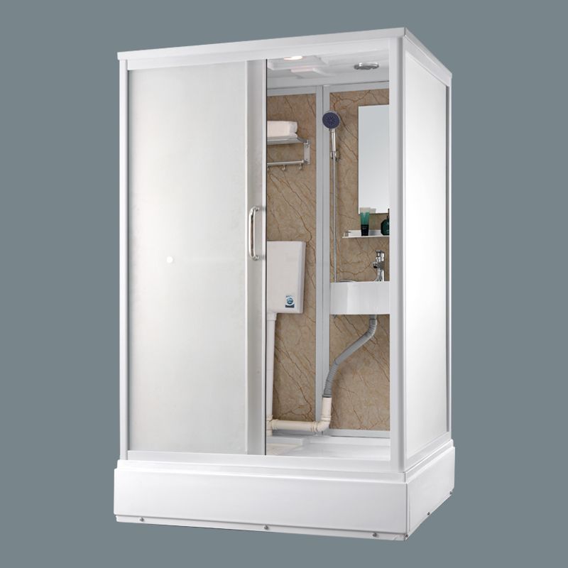 Single Sliding Frosted Shower Kit Rectangle White Shower Stall Clearhalo 'Bathroom Remodel & Bathroom Fixtures' 'Home Improvement' 'home_improvement' 'home_improvement_shower_stalls_enclosures' 'Shower Stalls & Enclosures' 'shower_stalls_enclosures' 'Showers & Bathtubs' 1200x1200_cfd054a1-0776-45db-b6f8-46e16f0f611e