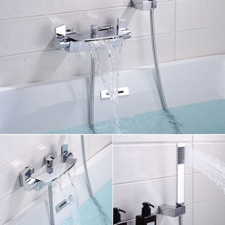 Wall Mount Tub Faucet One Handle Waterfall Tub Spout Trim with Knob Clearhalo 'Bathroom Remodel & Bathroom Fixtures' 'Bathtub Faucets' 'bathtub_faucets' 'Home Improvement' 'home_improvement' 'home_improvement_bathtub_faucets' 1200x1200_cfd74578-5df0-49cb-af91-8e002c34100e