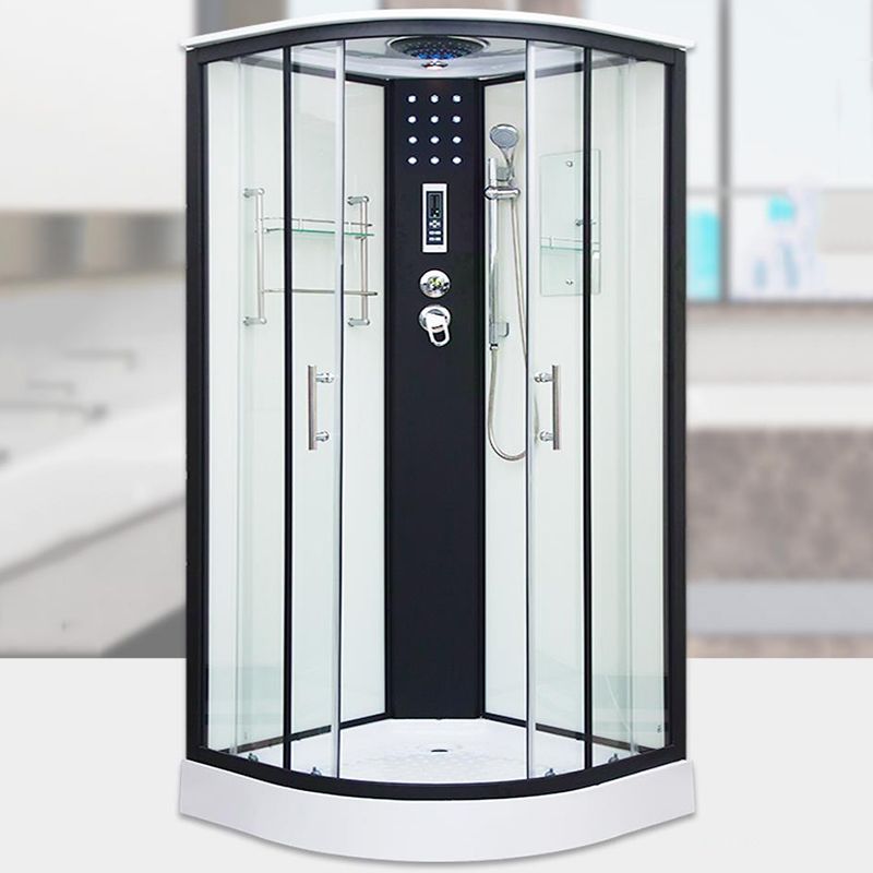 Framed Double Sliding Shower Kit Neo-Round Black Shower Stall Clearhalo 'Bathroom Remodel & Bathroom Fixtures' 'Home Improvement' 'home_improvement' 'home_improvement_shower_stalls_enclosures' 'Shower Stalls & Enclosures' 'shower_stalls_enclosures' 'Showers & Bathtubs' 1200x1200_cfe8c31f-b1a1-4e1d-92e5-062bdeb5c26e