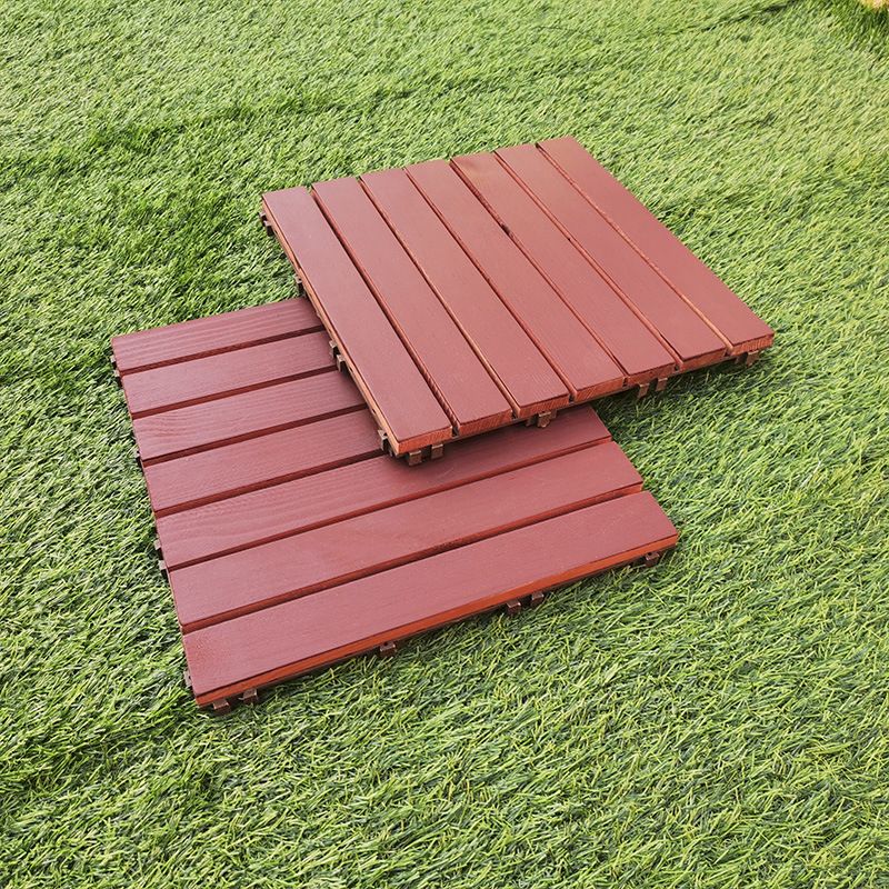 Red 6-Slat Square Wood Patio Tiles Snap Fit Installation Floor Board Tiles Clearhalo 'Home Improvement' 'home_improvement' 'home_improvement_outdoor_deck_tiles_planks' 'Outdoor Deck Tiles & Planks' 'Outdoor Flooring & Tile' 'Outdoor Remodel' 'outdoor_deck_tiles_planks' 1200x1200_d008b222-e6ca-4d31-9f6a-c7a23cb0d92f