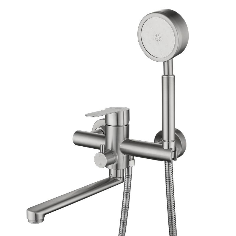 Wall Mounted Metal Tub Filler Low Arc Swivel Bathroom Faucet Clearhalo 'Bathroom Remodel & Bathroom Fixtures' 'Bathtub Faucets' 'bathtub_faucets' 'Home Improvement' 'home_improvement' 'home_improvement_bathtub_faucets' 1200x1200_d03246e7-7452-49ab-a511-b7f134d5ce79