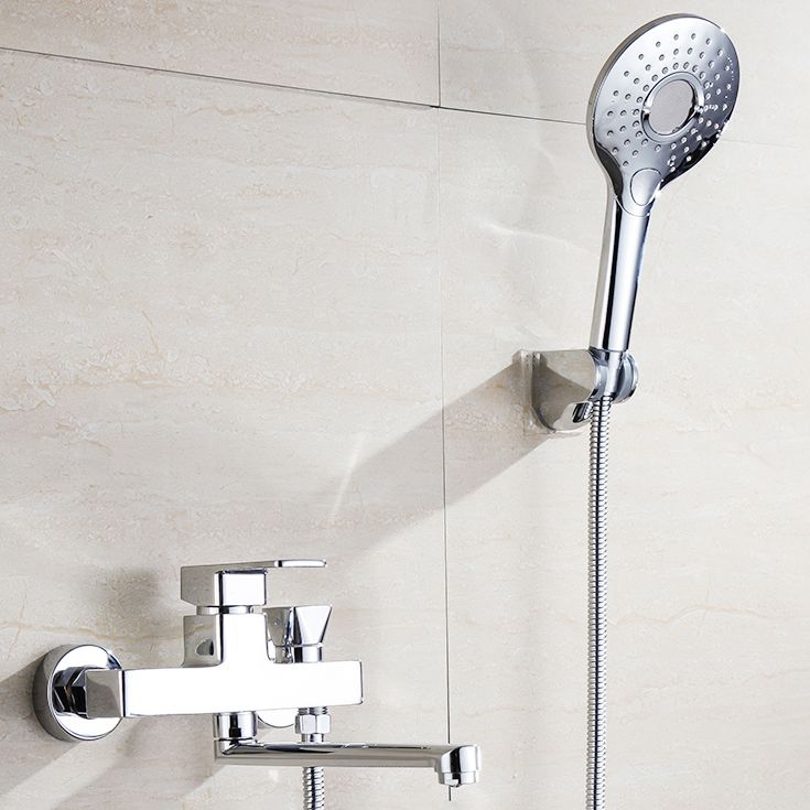 Chrome Polished Bathroom Faucet Wall Mount Swivel Spout with Handheld Shower Clearhalo 'Bathroom Remodel & Bathroom Fixtures' 'Bathtub Faucets' 'bathtub_faucets' 'Home Improvement' 'home_improvement' 'home_improvement_bathtub_faucets' 1200x1200_d09040c6-a764-48bb-8dd4-752a6c722f97