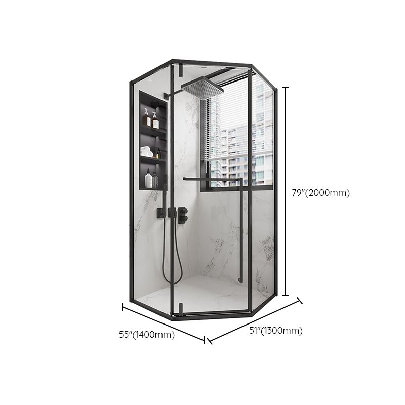 Shower Stall Black Semi-Frameless Black Corner Neo-Angle Shower Stall Clearhalo 'Bathroom Remodel & Bathroom Fixtures' 'Home Improvement' 'home_improvement' 'home_improvement_shower_stalls_enclosures' 'Shower Stalls & Enclosures' 'shower_stalls_enclosures' 'Showers & Bathtubs' 1200x1200_d09fa8a5-658a-4cf9-b7b4-ac09dfcce841