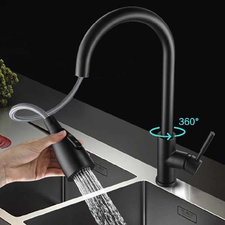 Modern Style Kitchen Faucet Stainless Steel 1-Handle Retractable Kitchen Faucet Clearhalo 'Home Improvement' 'home_improvement' 'home_improvement_kitchen_faucets' 'Kitchen Faucets' 'Kitchen Remodel & Kitchen Fixtures' 'Kitchen Sinks & Faucet Components' 'kitchen_faucets' 1200x1200_d0f86aa0-c165-4450-bc76-3caa5b642955