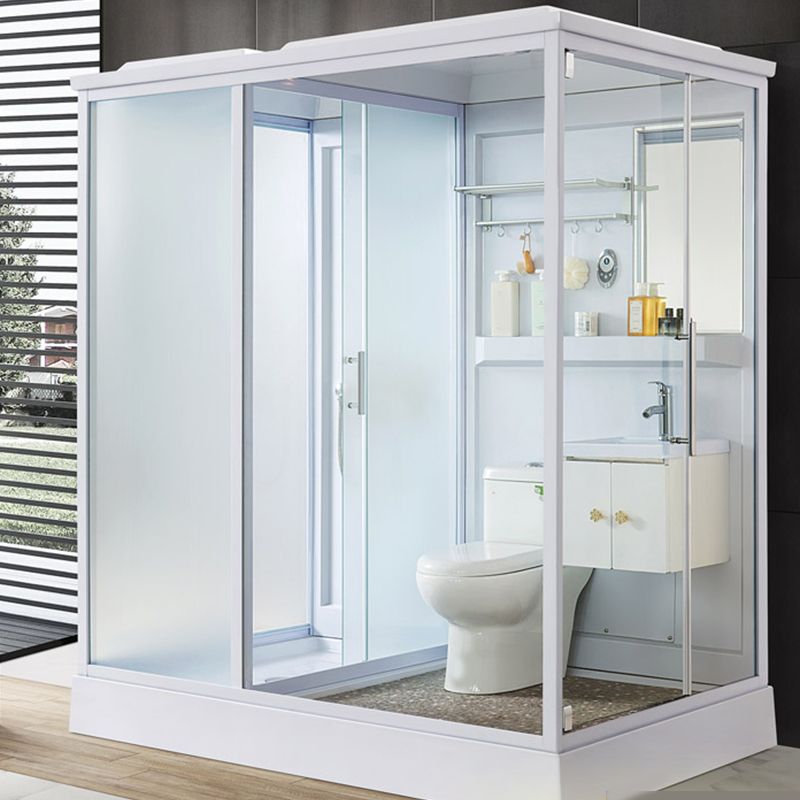 Modern Shower Stall Frosted Single Sliding Shower Stall in White