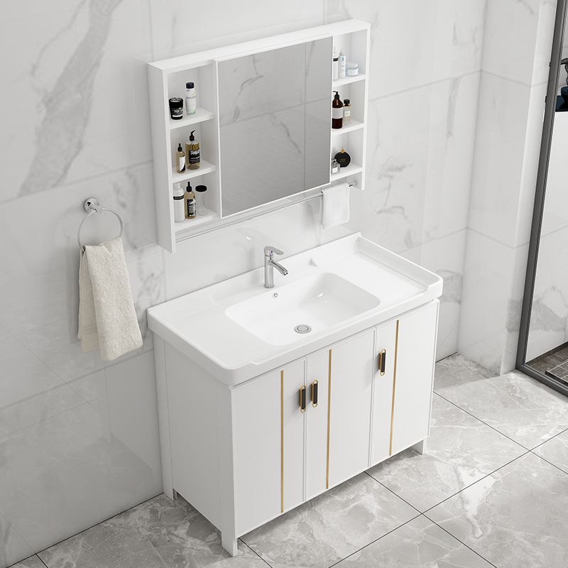 Vanity White Sink Ceramic Drawers Faucet Doors Vanity with Mirror Clearhalo 'Bathroom Remodel & Bathroom Fixtures' 'Bathroom Vanities' 'bathroom_vanities' 'Home Improvement' 'home_improvement' 'home_improvement_bathroom_vanities' 1200x1200_d128a9d2-200b-4c28-9614-8aa5b2edf91a