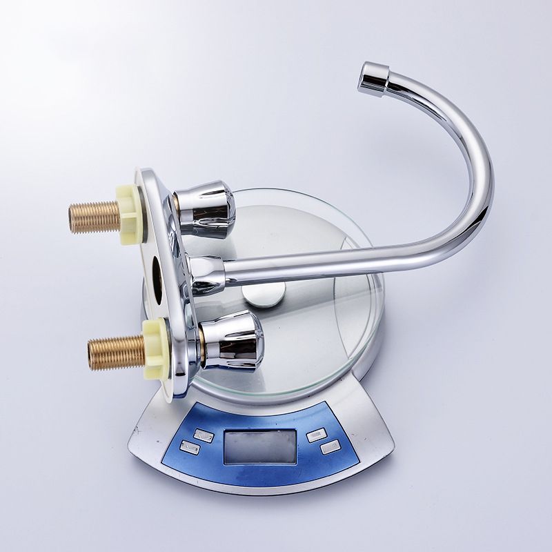 Modern Deck Mounted Double Handles Kitchen Faucet Metal Faucet in Silver Clearhalo 'Home Improvement' 'home_improvement' 'home_improvement_kitchen_faucets' 'Kitchen Faucets' 'Kitchen Remodel & Kitchen Fixtures' 'Kitchen Sinks & Faucet Components' 'kitchen_faucets' 1200x1200_d129091b-9b5b-4a81-a211-cb1f45a96645