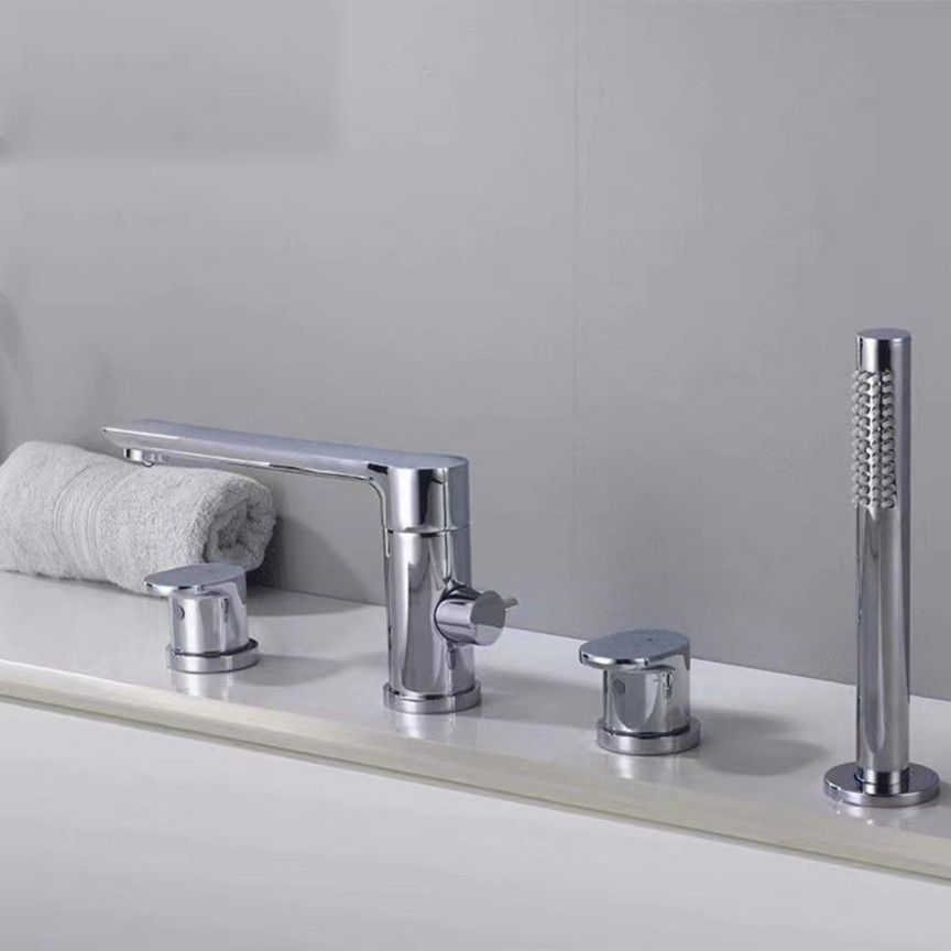 Modern Roman Tub Trim Brass Deck-Mount with Handshower Roman Bathtub Faucet Clearhalo 'Bathroom Remodel & Bathroom Fixtures' 'Bathtub Faucets' 'bathtub_faucets' 'Home Improvement' 'home_improvement' 'home_improvement_bathtub_faucets' 1200x1200_d1463afc-c4ec-4d59-8628-3236d793b7a0