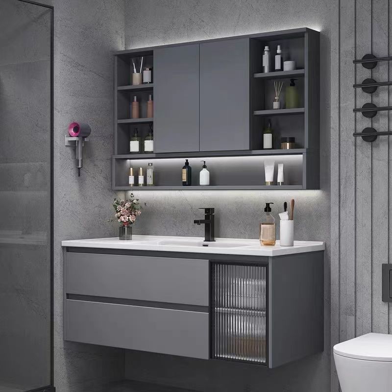 Contemporary Sink Cabinet Metal Gray Wall-Mounted Bathroom Vanity Set Clearhalo 'Bathroom Remodel & Bathroom Fixtures' 'Bathroom Vanities' 'bathroom_vanities' 'Home Improvement' 'home_improvement' 'home_improvement_bathroom_vanities' 1200x1200_d1997afb-70df-4e00-91d5-d1894e419126