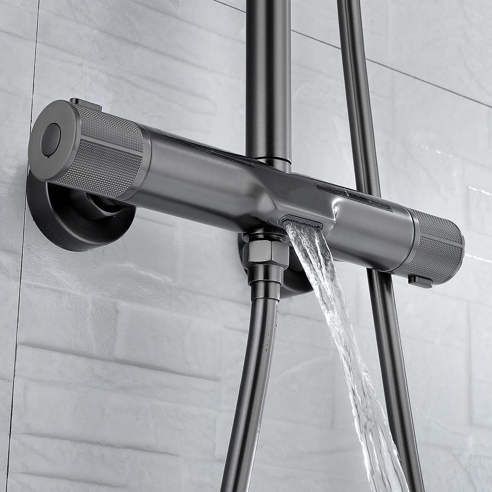 Wall Mounted Shower System Grey Knob Handle Shower System with Hand Shower Clearhalo 'Bathroom Remodel & Bathroom Fixtures' 'Home Improvement' 'home_improvement' 'home_improvement_shower_faucets' 'Shower Faucets & Systems' 'shower_faucets' 'Showers & Bathtubs Plumbing' 'Showers & Bathtubs' 1200x1200_d1f3bdec-69fc-46f7-b3ea-5bb628db9e4c