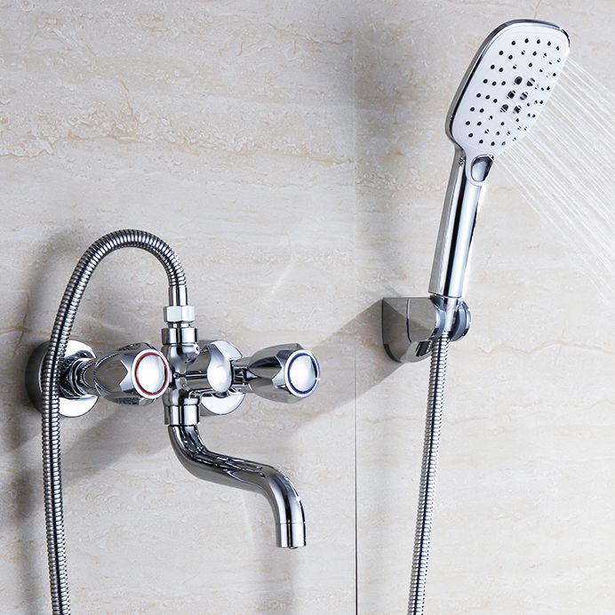 Chrome Bath Faucet Trim Wall Mounted Swivel Spout with Handheld Shower Clearhalo 'Bathroom Remodel & Bathroom Fixtures' 'Bathtub Faucets' 'bathtub_faucets' 'Home Improvement' 'home_improvement' 'home_improvement_bathtub_faucets' 1200x1200_d1fa1493-97be-4bf0-a206-96d6c1f71a6c
