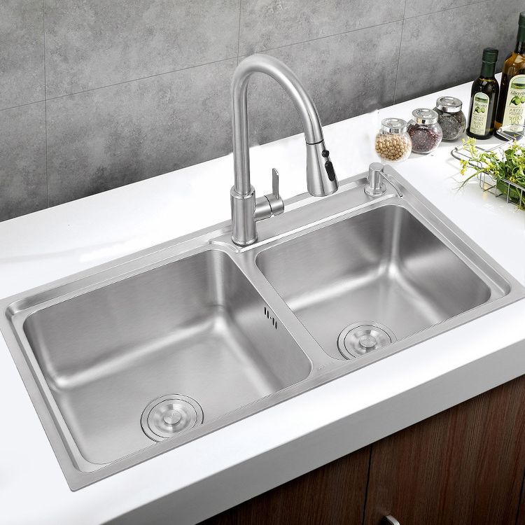 Stainless Steel Kitchen Sink Drop-In Contemporary Style Kitchen Double Sink Clearhalo 'Home Improvement' 'home_improvement' 'home_improvement_kitchen_sinks' 'Kitchen Remodel & Kitchen Fixtures' 'Kitchen Sinks & Faucet Components' 'Kitchen Sinks' 'kitchen_sinks' 1200x1200_d2043da4-9851-4cb4-b4a6-def8e116a412