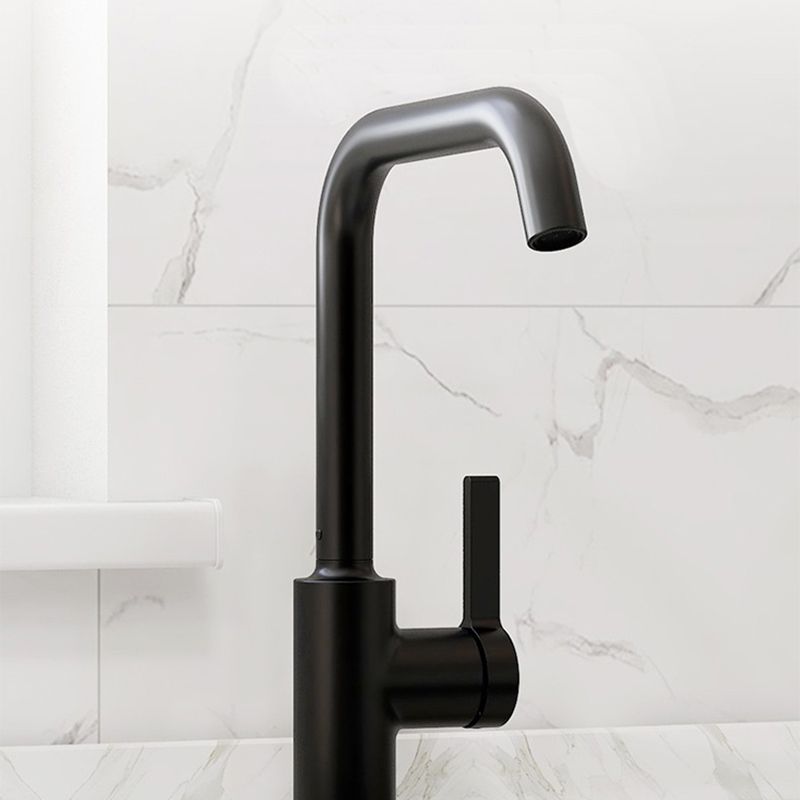 Modern Style Bar Faucet Copper Lever Handle Gooseneck Bar Faucet in Black Clearhalo 'Home Improvement' 'home_improvement' 'home_improvement_kitchen_faucets' 'Kitchen Faucets' 'Kitchen Remodel & Kitchen Fixtures' 'Kitchen Sinks & Faucet Components' 'kitchen_faucets' 1200x1200_d206986f-3312-4941-9406-a2d845e012ae