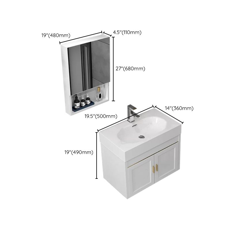 Glam Single Ceramic Top Vanity Oval Wall Mount Vanity Set with Mirror Clearhalo 'Bathroom Remodel & Bathroom Fixtures' 'Bathroom Vanities' 'bathroom_vanities' 'Home Improvement' 'home_improvement' 'home_improvement_bathroom_vanities' 1200x1200_d25defbe-8688-4a81-ad68-f79f7affdc5f