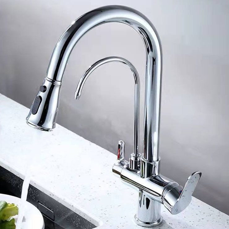 Contemporary Pull down Kitchen Faucet Double Handle High Arch 2-Function Water Filler Clearhalo 'Home Improvement' 'home_improvement' 'home_improvement_kitchen_faucets' 'Kitchen Faucets' 'Kitchen Remodel & Kitchen Fixtures' 'Kitchen Sinks & Faucet Components' 'kitchen_faucets' 1200x1200_d27f57ef-b7f3-4fe1-bd40-1c3743c20eb1