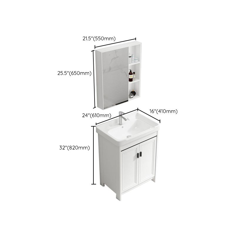 Rectangle Vanity Set White 2 Doors Freestanding Metal Frame Single Sink Vanity Clearhalo 'Bathroom Remodel & Bathroom Fixtures' 'Bathroom Vanities' 'bathroom_vanities' 'Home Improvement' 'home_improvement' 'home_improvement_bathroom_vanities' 1200x1200_d28641cb-9073-4aa3-90d3-4ea5eb015d59