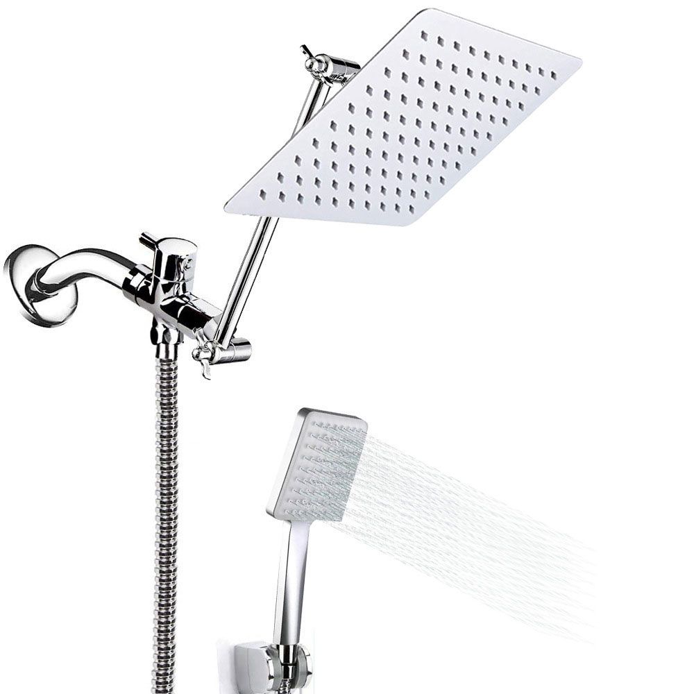 Pull down Dual Shower Head Square High Arch Shower Head Combo in Chrome Clearhalo 'Bathroom Remodel & Bathroom Fixtures' 'Home Improvement' 'home_improvement' 'home_improvement_shower_heads' 'Shower Heads' 'shower_heads' 'Showers & Bathtubs Plumbing' 'Showers & Bathtubs' 1200x1200_d2a751cb-2e11-496d-bc67-4410e61a4ffe