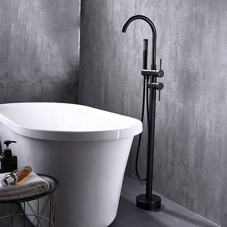 Floor Mounted Metal Freestanding Tub Filler Double Handles Freestanding Faucet with Hose Clearhalo 'Bathroom Remodel & Bathroom Fixtures' 'Bathtub Faucets' 'bathtub_faucets' 'Home Improvement' 'home_improvement' 'home_improvement_bathtub_faucets' 1200x1200_d2c75e73-a45e-444c-9b8f-6b7f5946adbc