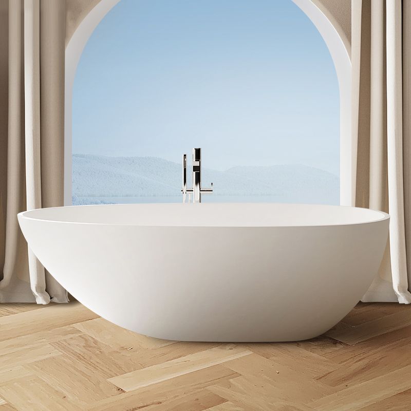 Oval Stand Alone Bath Soaking Acrylic White Modern Back to Wall Bathtub Clearhalo 'Bathroom Remodel & Bathroom Fixtures' 'Bathtubs' 'Home Improvement' 'home_improvement' 'home_improvement_bathtubs' 'Showers & Bathtubs' 1200x1200_d2ca317f-6562-42b9-9708-1fca5b485d0f