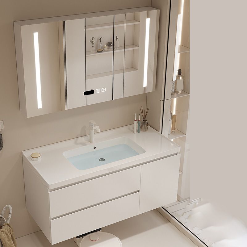 Drawers Vanity Set White Wood Rectangle Single Sink Wall Mount Bath Vanity with Mirror Clearhalo 'Bathroom Remodel & Bathroom Fixtures' 'Bathroom Vanities' 'bathroom_vanities' 'Home Improvement' 'home_improvement' 'home_improvement_bathroom_vanities' 1200x1200_d3180f7d-7751-4b17-a80b-f5df7881b412
