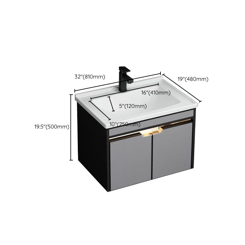 2 Doors Vanity Set Mirror Grey Wall Mount Rectangle Metal Bath Vanity with Single Sink Clearhalo 'Bathroom Remodel & Bathroom Fixtures' 'Bathroom Vanities' 'bathroom_vanities' 'Home Improvement' 'home_improvement' 'home_improvement_bathroom_vanities' 1200x1200_d32c077f-c8a4-4e92-99f0-b567d29bcf78