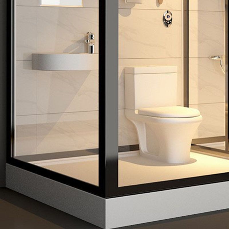 Framed Rectangle Frosted Corner Shower Stall with White Base Clearhalo 'Bathroom Remodel & Bathroom Fixtures' 'Home Improvement' 'home_improvement' 'home_improvement_shower_stalls_enclosures' 'Shower Stalls & Enclosures' 'shower_stalls_enclosures' 'Showers & Bathtubs' 1200x1200_d34c0ace-940f-4529-b239-a0a837679472