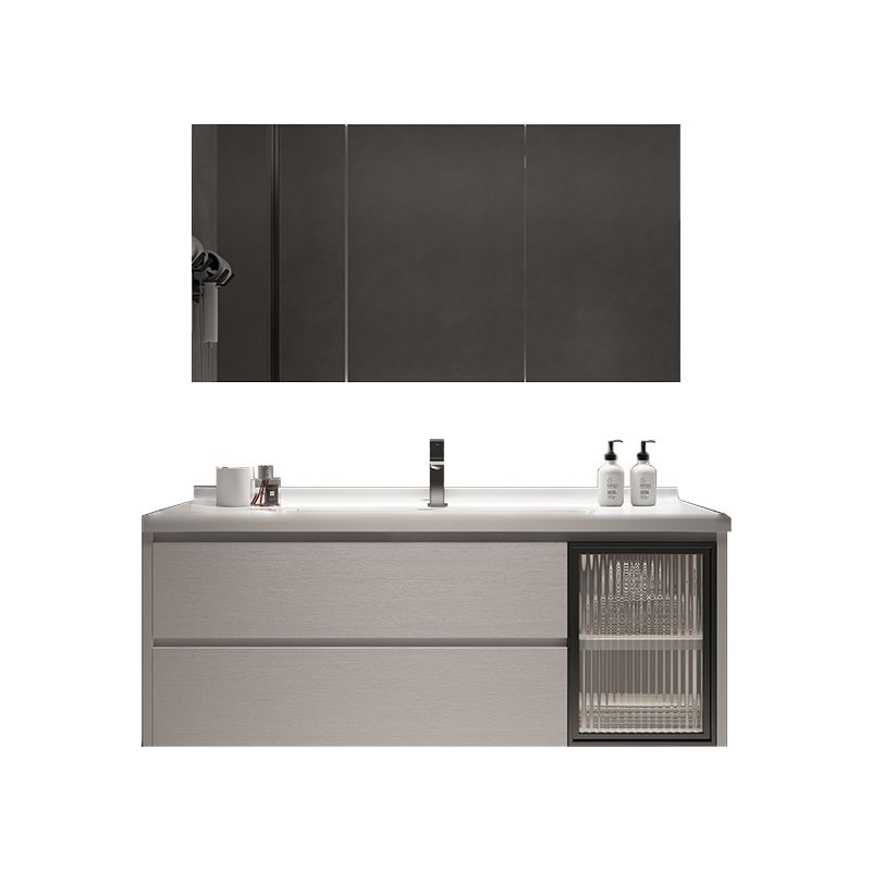 Wood Frame Vanity White Wall Mounted Mirror Single Sink Rectangular 2 Drawers Vanity Clearhalo 'Bathroom Remodel & Bathroom Fixtures' 'Bathroom Vanities' 'bathroom_vanities' 'Home Improvement' 'home_improvement' 'home_improvement_bathroom_vanities' 1200x1200_d354e67e-a457-41ca-a9c3-644953105c5c