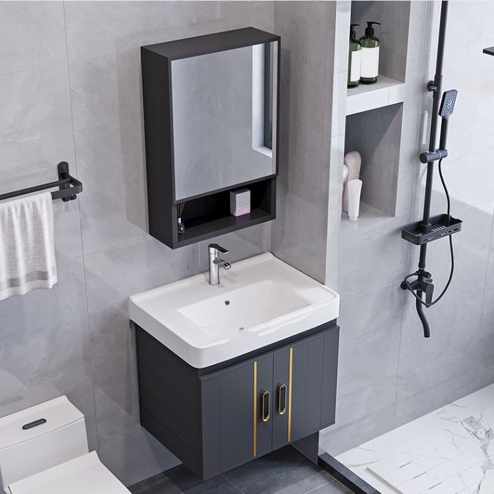 Glam Single Wall Mount Sink Vanity Gray Metal Base Rectangular Vanity Set Clearhalo 'Bathroom Remodel & Bathroom Fixtures' 'Bathroom Vanities' 'bathroom_vanities' 'Home Improvement' 'home_improvement' 'home_improvement_bathroom_vanities' 1200x1200_d3659cb7-b474-4ff4-bb73-1e8f61827b96