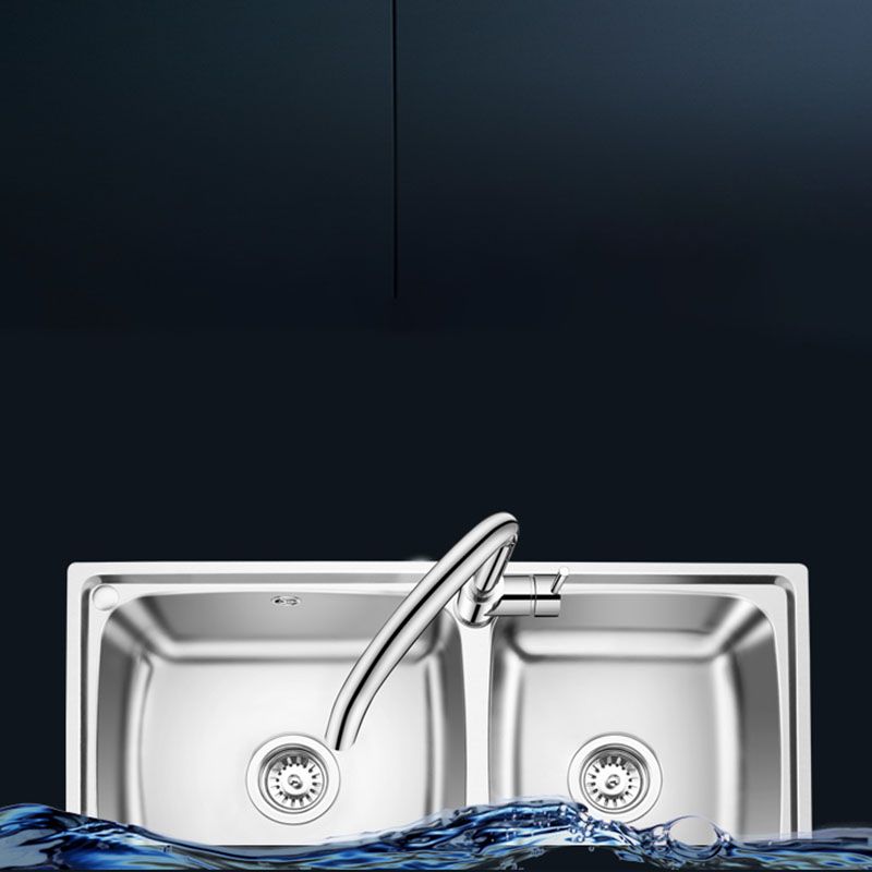 Double Bowl Kitchen Sink Stainless Steel Kitchen with Faucet Included Clearhalo 'Home Improvement' 'home_improvement' 'home_improvement_kitchen_sinks' 'Kitchen Remodel & Kitchen Fixtures' 'Kitchen Sinks & Faucet Components' 'Kitchen Sinks' 'kitchen_sinks' 1200x1200_d36e71fd-fd27-4e27-a99a-4b3dd41e3fe8