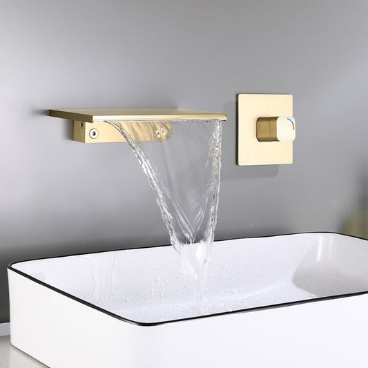 Wall Mounted 1 Handle Waterfall Faucet, Full Copper Hot and Cold Bathroom Basin Faucet Clearhalo 'Bathroom Remodel & Bathroom Fixtures' 'Bathroom Sink Faucets' 'Bathroom Sinks & Faucet Components' 'bathroom_sink_faucets' 'Home Improvement' 'home_improvement' 'home_improvement_bathroom_sink_faucets' 1200x1200_d37b00fa-a152-401c-8915-3c68c60a3059