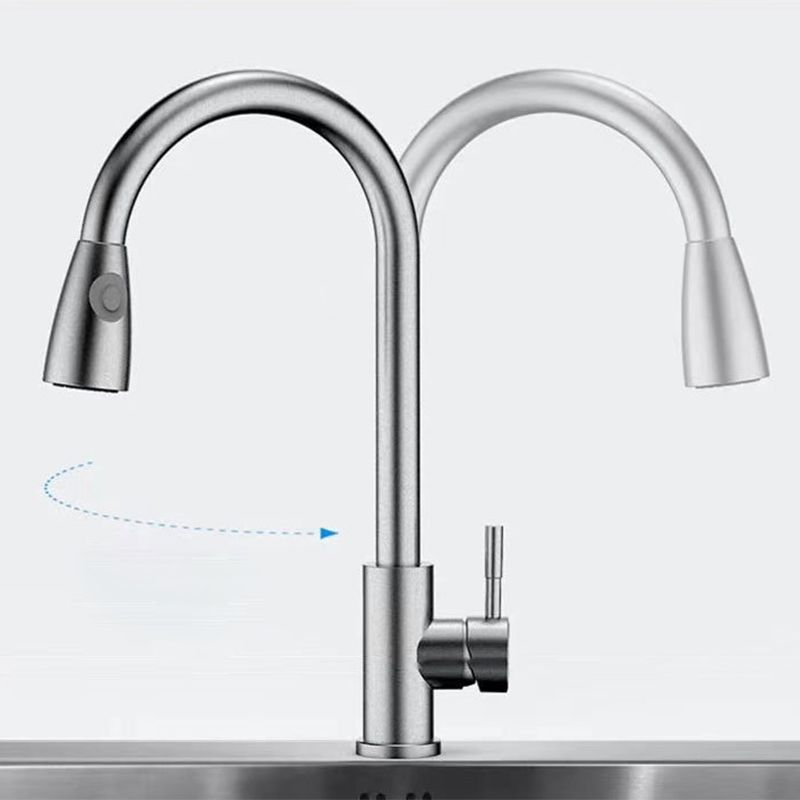 Modern 1-Handle Faucet Stainless Steel Pull down Standard Kitchen Faucet Clearhalo 'Home Improvement' 'home_improvement' 'home_improvement_kitchen_faucets' 'Kitchen Faucets' 'Kitchen Remodel & Kitchen Fixtures' 'Kitchen Sinks & Faucet Components' 'kitchen_faucets' 1200x1200_d392c6dc-e6bc-4306-a520-596e0d4c72bd