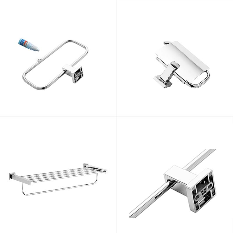 Metal Silver Bathroom Hardware Set 5 - Piece Adhesive Mount Bathroom Hardware Clearhalo 'Bathroom Hardware Sets' 'Bathroom Hardware' 'Bathroom Remodel & Bathroom Fixtures' 'bathroom_hardware_sets' 'Home Improvement' 'home_improvement' 'home_improvement_bathroom_hardware_sets' 1200x1200_d39e4a22-41a0-4899-9628-a92d668b142f