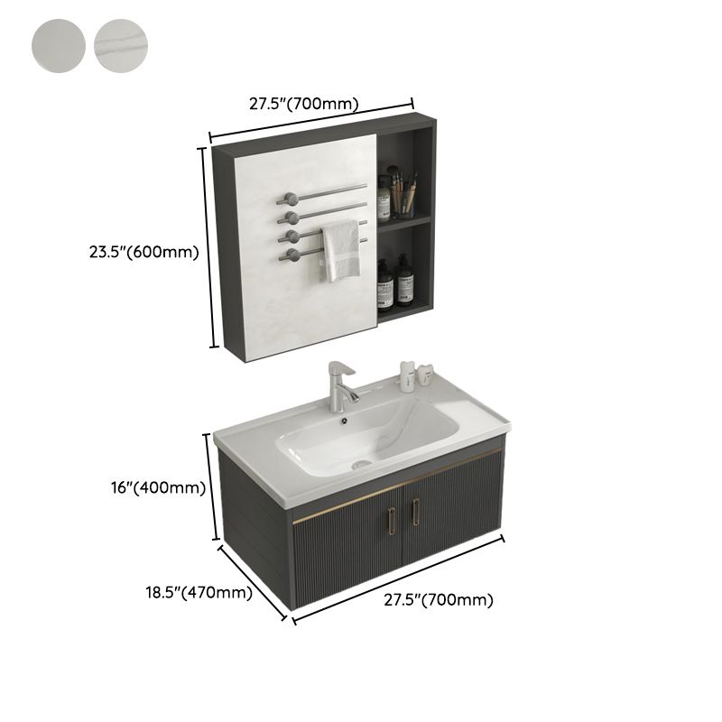 Glam Vanity Single Sink Wall Mounted 2 Doors Metal Frame Rectangular Vanity with Mirror Clearhalo 'Bathroom Remodel & Bathroom Fixtures' 'Bathroom Vanities' 'bathroom_vanities' 'Home Improvement' 'home_improvement' 'home_improvement_bathroom_vanities' 1200x1200_d3ca29c4-66e4-4e01-b341-3cef1a6bb47f