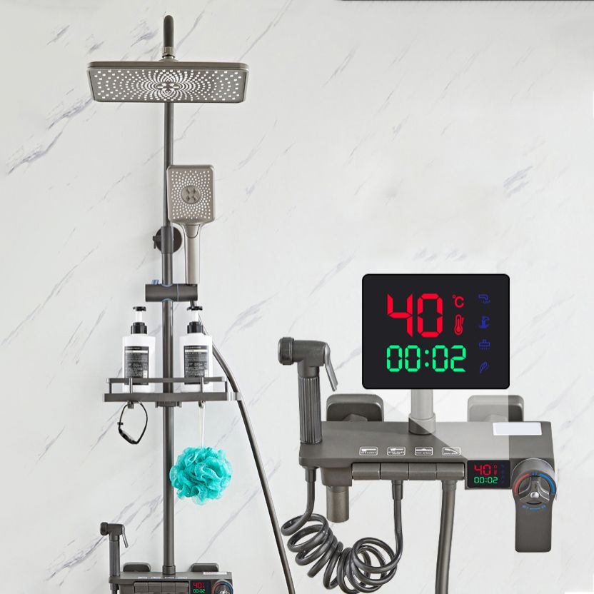 Grey Shower System Square Handheld Shower Head Wall Mounted Rain Shower System Clearhalo 'Bathroom Remodel & Bathroom Fixtures' 'Home Improvement' 'home_improvement' 'home_improvement_shower_faucets' 'Shower Faucets & Systems' 'shower_faucets' 'Showers & Bathtubs Plumbing' 'Showers & Bathtubs' 1200x1200_d41c6228-b2b7-4361-81a4-ca23429c4db3