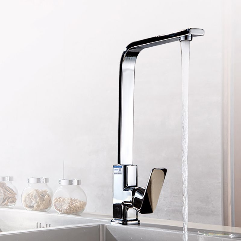 Modern Style Kitchen Faucet Copper Lever Handle Square Kitchen Faucet Clearhalo 'Home Improvement' 'home_improvement' 'home_improvement_kitchen_faucets' 'Kitchen Faucets' 'Kitchen Remodel & Kitchen Fixtures' 'Kitchen Sinks & Faucet Components' 'kitchen_faucets' 1200x1200_d4379ef9-049b-41b2-ac24-98fd1adaff1a