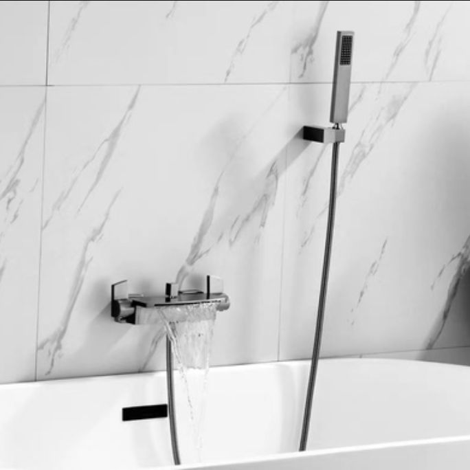 Lever Handle Wall Mounted Contemporary Low Arc Metal Wall Mount Clearhalo 'Bathroom Remodel & Bathroom Fixtures' 'Bathtub Faucets' 'bathtub_faucets' 'Home Improvement' 'home_improvement' 'home_improvement_bathtub_faucets' 1200x1200_d4680d3d-3bfd-45d4-8bd0-707910b2b6a8