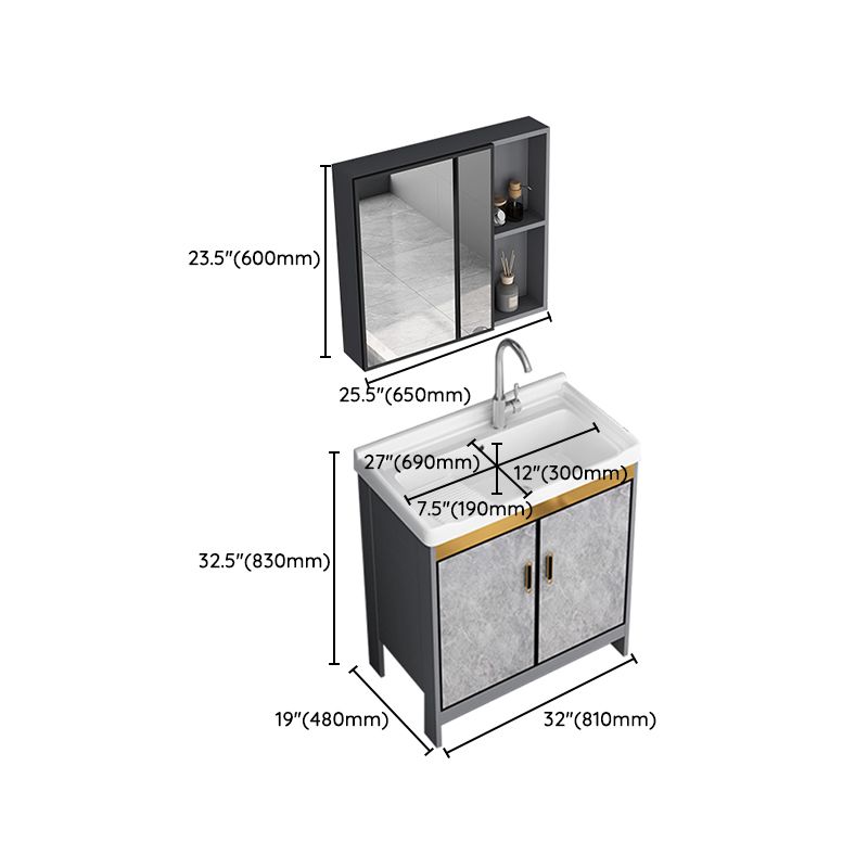 Bath Vanity Single Sink Metal Frame Grey Rectangular 2 Doors Freestanding Vanity Clearhalo 'Bathroom Remodel & Bathroom Fixtures' 'Bathroom Vanities' 'bathroom_vanities' 'Home Improvement' 'home_improvement' 'home_improvement_bathroom_vanities' 1200x1200_d48c615b-471a-4a0e-977d-e36b03f02abd