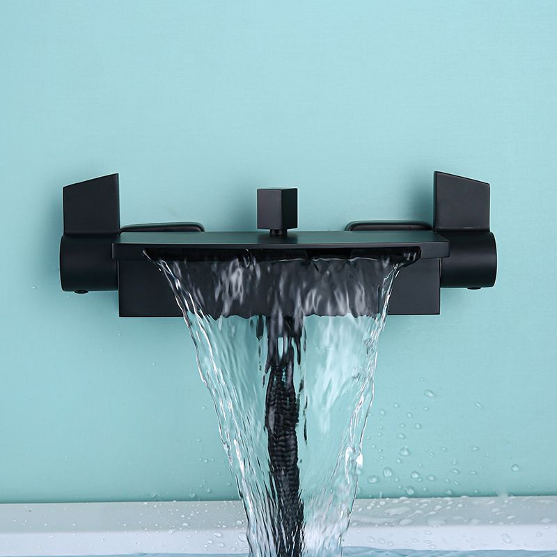 Modern Wall Mounted Copper Tub Filler Low Arc Waterfall Tub Faucet Trim Clearhalo 'Bathroom Remodel & Bathroom Fixtures' 'Bathtub Faucets' 'bathtub_faucets' 'Home Improvement' 'home_improvement' 'home_improvement_bathtub_faucets' 1200x1200_d49811aa-392e-4db0-a362-ed572a2ca07a