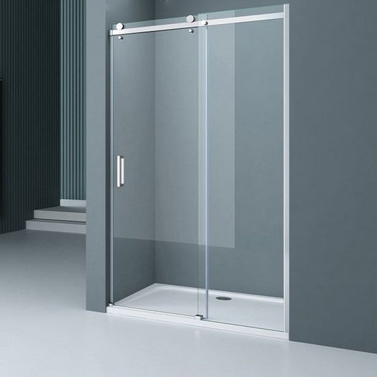 Semi Frameless Tempered Glass Shower Door Single Sliding Shower Door Clearhalo 'Bathroom Remodel & Bathroom Fixtures' 'Home Improvement' 'home_improvement' 'home_improvement_shower_tub_doors' 'Shower and Tub Doors' 'shower_tub_doors' 'Showers & Bathtubs' 1200x1200_d4b834a6-440d-410f-959f-b1a7390a6478