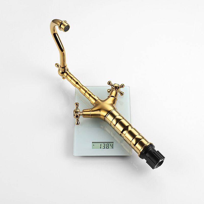 Glam Centerset Faucet Brass Cross Handles High-Arc 2 Handles Basin Lavatory Faucet Clearhalo 'Bathroom Remodel & Bathroom Fixtures' 'Bathroom Sink Faucets' 'Bathroom Sinks & Faucet Components' 'bathroom_sink_faucets' 'Home Improvement' 'home_improvement' 'home_improvement_bathroom_sink_faucets' 1200x1200_d4c40d98-14f8-4101-93cf-8cf8daa402d0