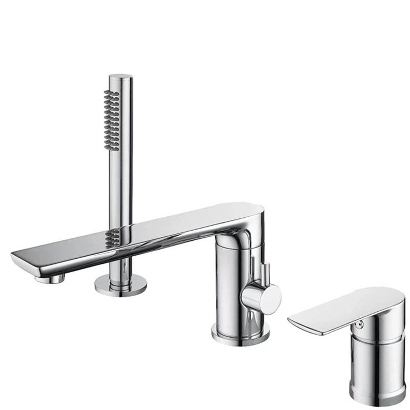 Deck Mounted Tub Filler Copper Lever Handle Low Arc Handshower Tub Filler Clearhalo 'Bathroom Remodel & Bathroom Fixtures' 'Bathtub Faucets' 'bathtub_faucets' 'Home Improvement' 'home_improvement' 'home_improvement_bathtub_faucets' 1200x1200_d4d99baa-d4ba-4c70-a3c4-7ee26c206053