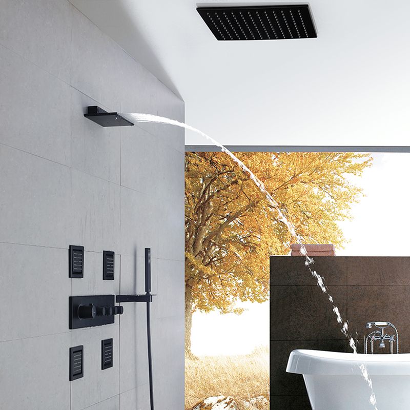 Modern Shower Faucet Adjustable Water Flow Rain Shower Head Shower System in Black Clearhalo 'Bathroom Remodel & Bathroom Fixtures' 'Home Improvement' 'home_improvement' 'home_improvement_shower_faucets' 'Shower Faucets & Systems' 'shower_faucets' 'Showers & Bathtubs Plumbing' 'Showers & Bathtubs' 1200x1200_d4e270a6-50e6-43c9-8f44-5fd5c02b8d97