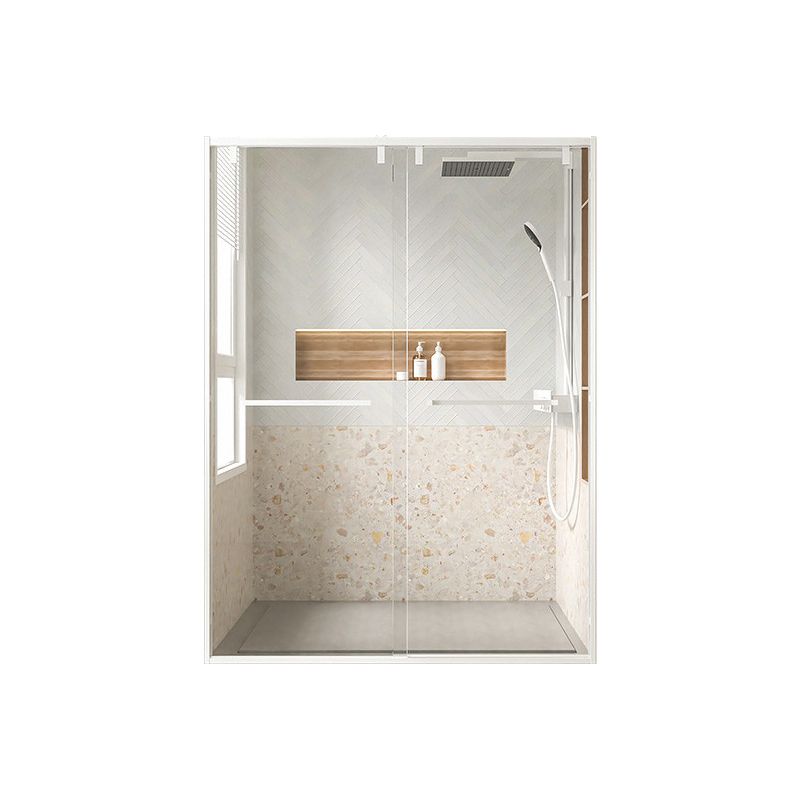 Transparent Double Shower Bath Door Metal White Framed Shower Door Clearhalo 'Bathroom Remodel & Bathroom Fixtures' 'Home Improvement' 'home_improvement' 'home_improvement_shower_tub_doors' 'Shower and Tub Doors' 'shower_tub_doors' 'Showers & Bathtubs' 1200x1200_d4ec6576-6785-4759-8173-ef0bb513c211