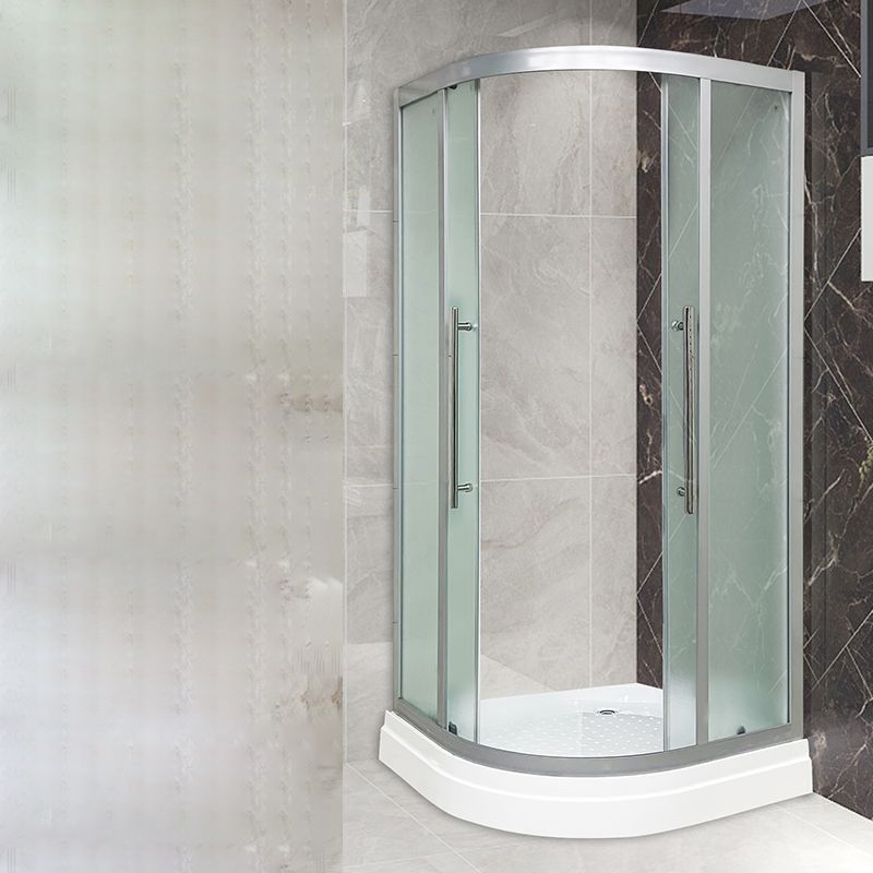 Double Sliding Rounded Shower Stall Frosted Tempered Glass Shower Kit Clearhalo 'Bathroom Remodel & Bathroom Fixtures' 'Home Improvement' 'home_improvement' 'home_improvement_shower_stalls_enclosures' 'Shower Stalls & Enclosures' 'shower_stalls_enclosures' 'Showers & Bathtubs' 1200x1200_d50daed9-4484-4cc4-a076-ea17f1676246