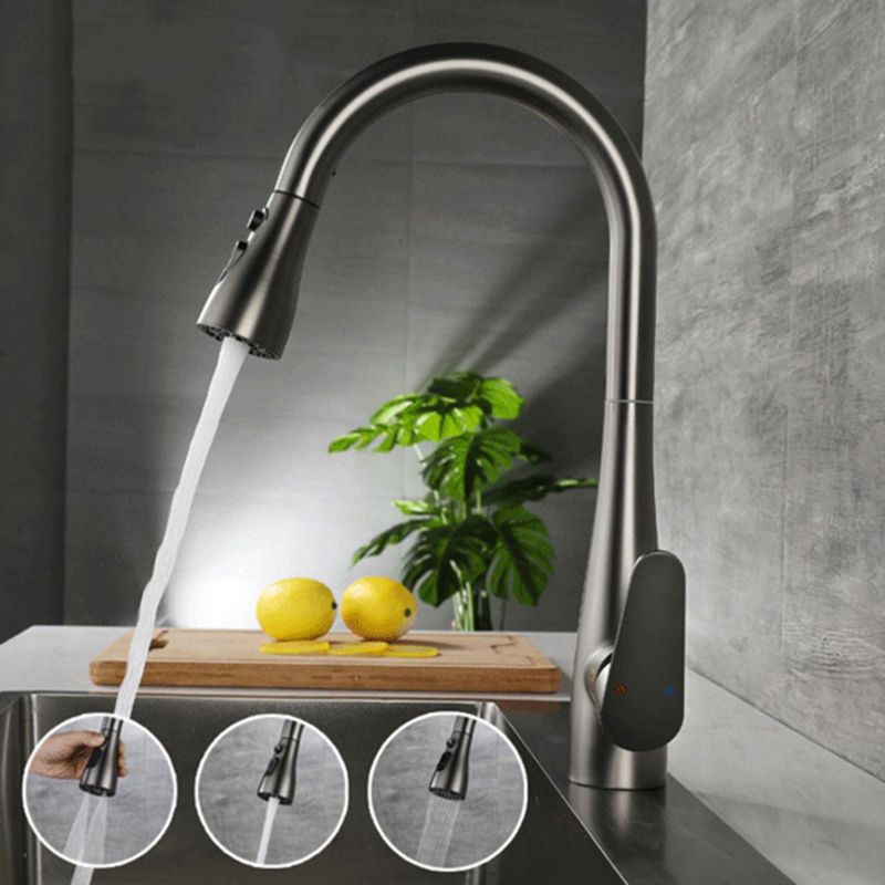 Modern Faucet 1-Handle 1-Hole Copper with Pull out Sprayer Gooseneck Faucet Clearhalo 'Home Improvement' 'home_improvement' 'home_improvement_kitchen_faucets' 'Kitchen Faucets' 'Kitchen Remodel & Kitchen Fixtures' 'Kitchen Sinks & Faucet Components' 'kitchen_faucets' 1200x1200_d51f879f-34f3-4942-b4ff-8e7a398341e3