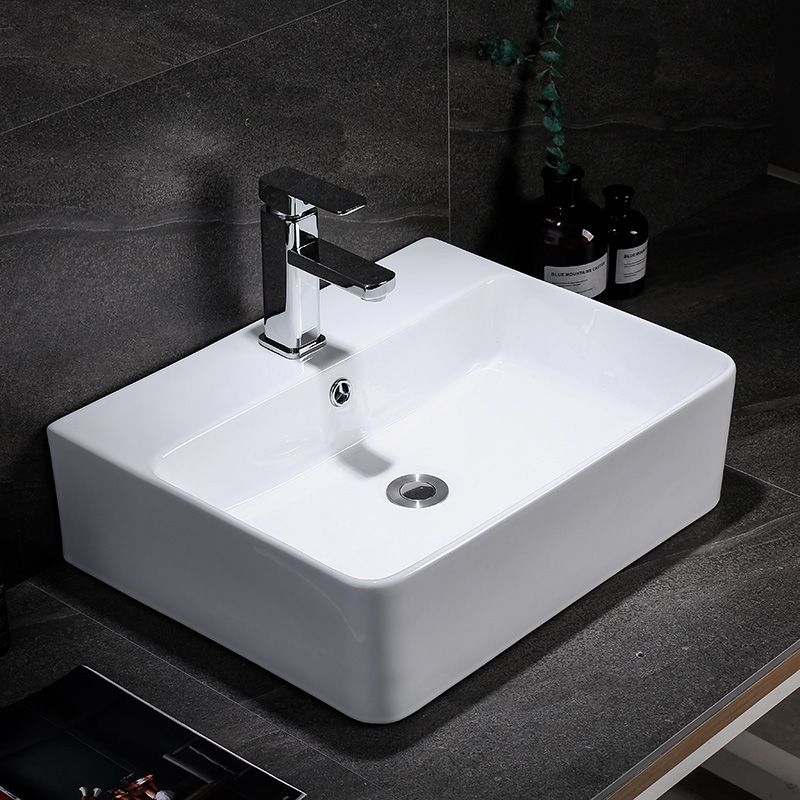 Contemporary Vessel Bathroom Sink Rectangular White Ceramic Overflow Drain Assembly Sink Clearhalo 'Bathroom Remodel & Bathroom Fixtures' 'Bathroom Sinks & Faucet Components' 'Bathroom Sinks' 'bathroom_sink' 'Home Improvement' 'home_improvement' 'home_improvement_bathroom_sink' 1200x1200_d53939ee-d250-451f-bc70-c61ae4517fb7