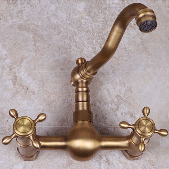 Vintage Tub Faucet Two Cross Handle Faucet Full Copper Wall Mounted Faucet Clearhalo 'Bathroom Remodel & Bathroom Fixtures' 'Bathtub Faucets' 'bathtub_faucets' 'Home Improvement' 'home_improvement' 'home_improvement_bathtub_faucets' 1200x1200_d553db65-ac1c-4b9c-92e4-b9f6a0a656e9